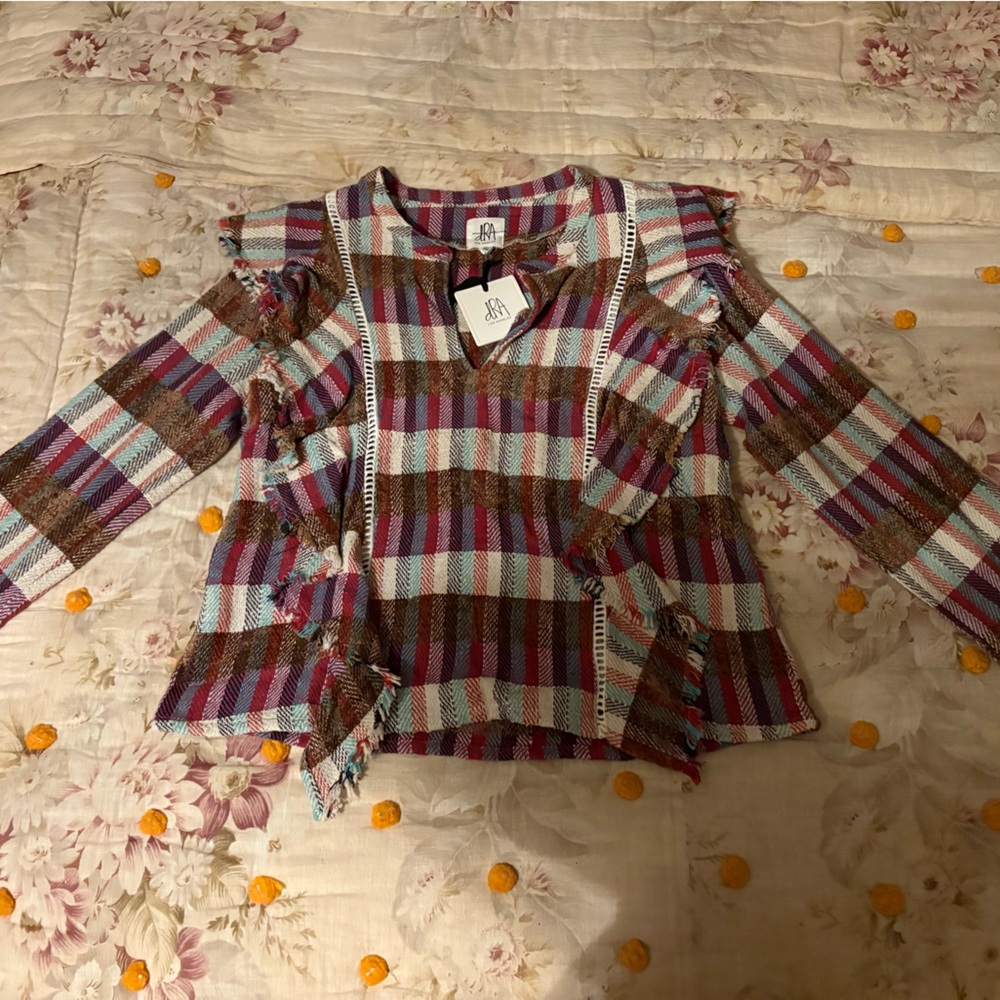 Anthropologie dRA Los Angeles Kelsey Plaid and Fringe Top. Size XS. New